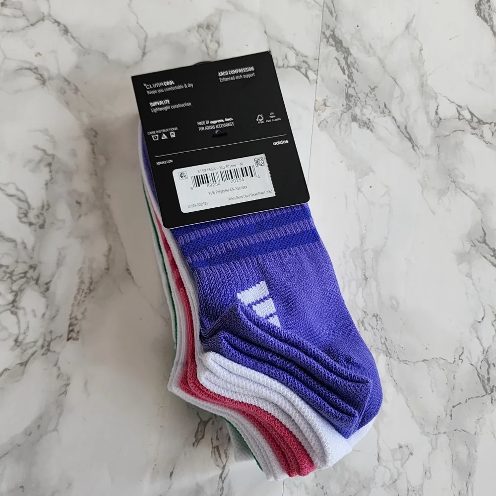 Adidas Superlite No Show Socks, Women's 6 Pair  Size 5-10,  new multi-color